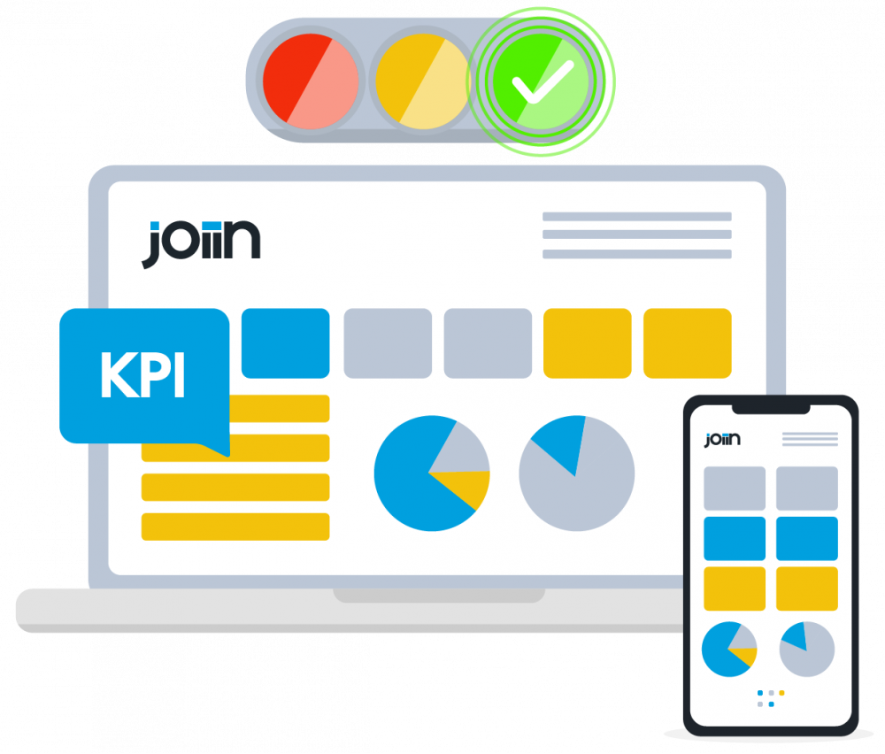 Graphic illustrating the KPI reporting available within Joiin