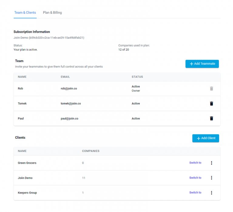 Multi-client - Manage multiple clients & accounts - Joiin
