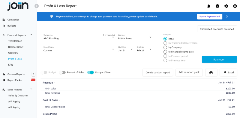 Payment failure notification within Joiin