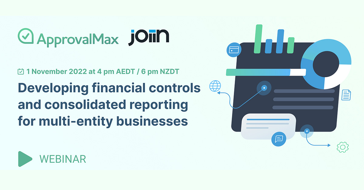 Joiin and ApprovalMax graphic to promote the joint live webinar