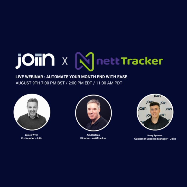 Joiin and nettTracker webinar main blog graphic about automating your month-end with ease.