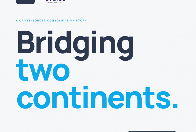 Case study banner: JOIN and Orbiss logos with 'A cross-border consolidation story' and 'Bridging two continents' text.