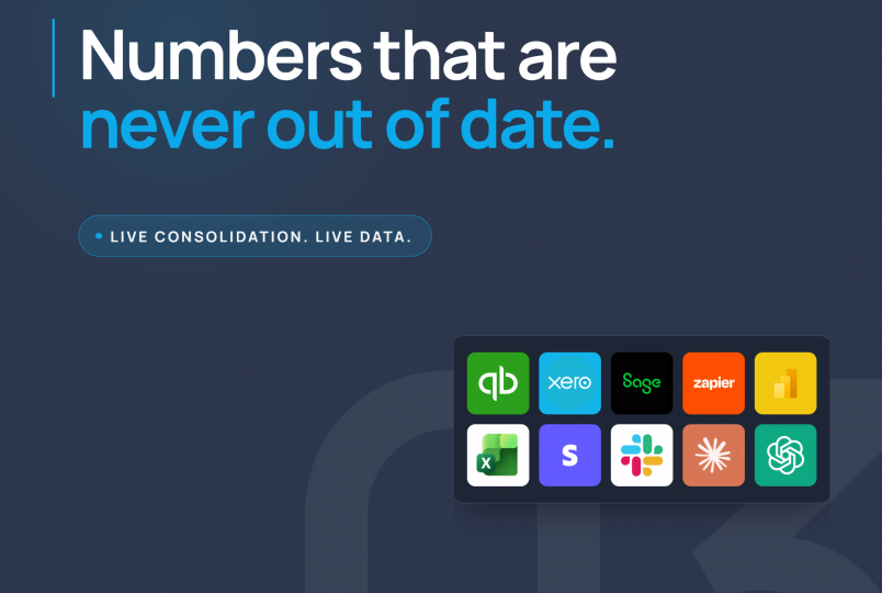 Join logo top-left; large headline 'Numbers that are never out of date' with blue accent; colorful app icons in a rounded panel bottom-right.