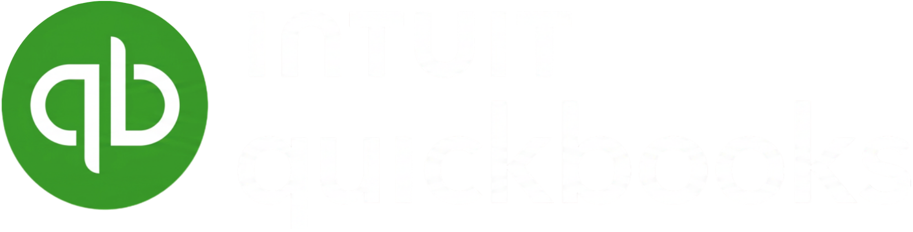Intuit QuickBooks logo: green circle with white 'qb' symbol, next to the white 'INTUIT quickbooks' wordmark